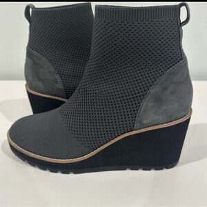 Eileen Fisher London Recycled Stretch Knit Bootie Size 9 Grey Stretch Wedge Shoe